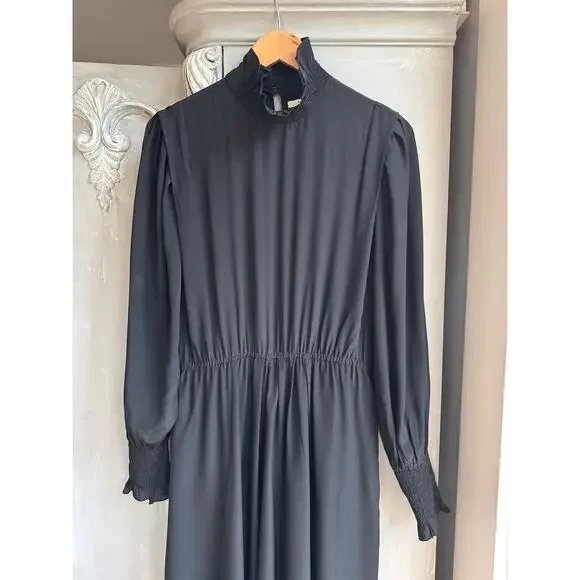 Isabel Marant Etoile Yescott Dress Sz 6 EU Sz 36 Black Silk Asymmetric Midi NWT - Picture 7 of 12